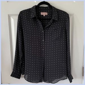[PHILOSOPHY] Elegant Dark Blue, White Pattern, Front Pocket, Button Blouse - M